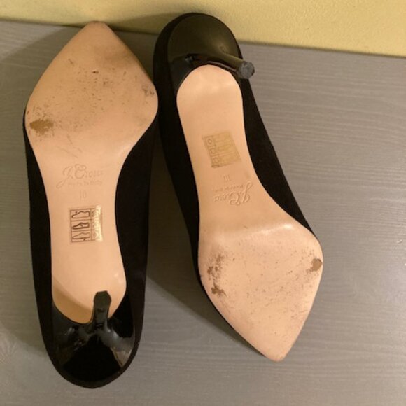 Vintage JCrew black suede and patent cap toe pumps, size 10 - Picture 3 of 3